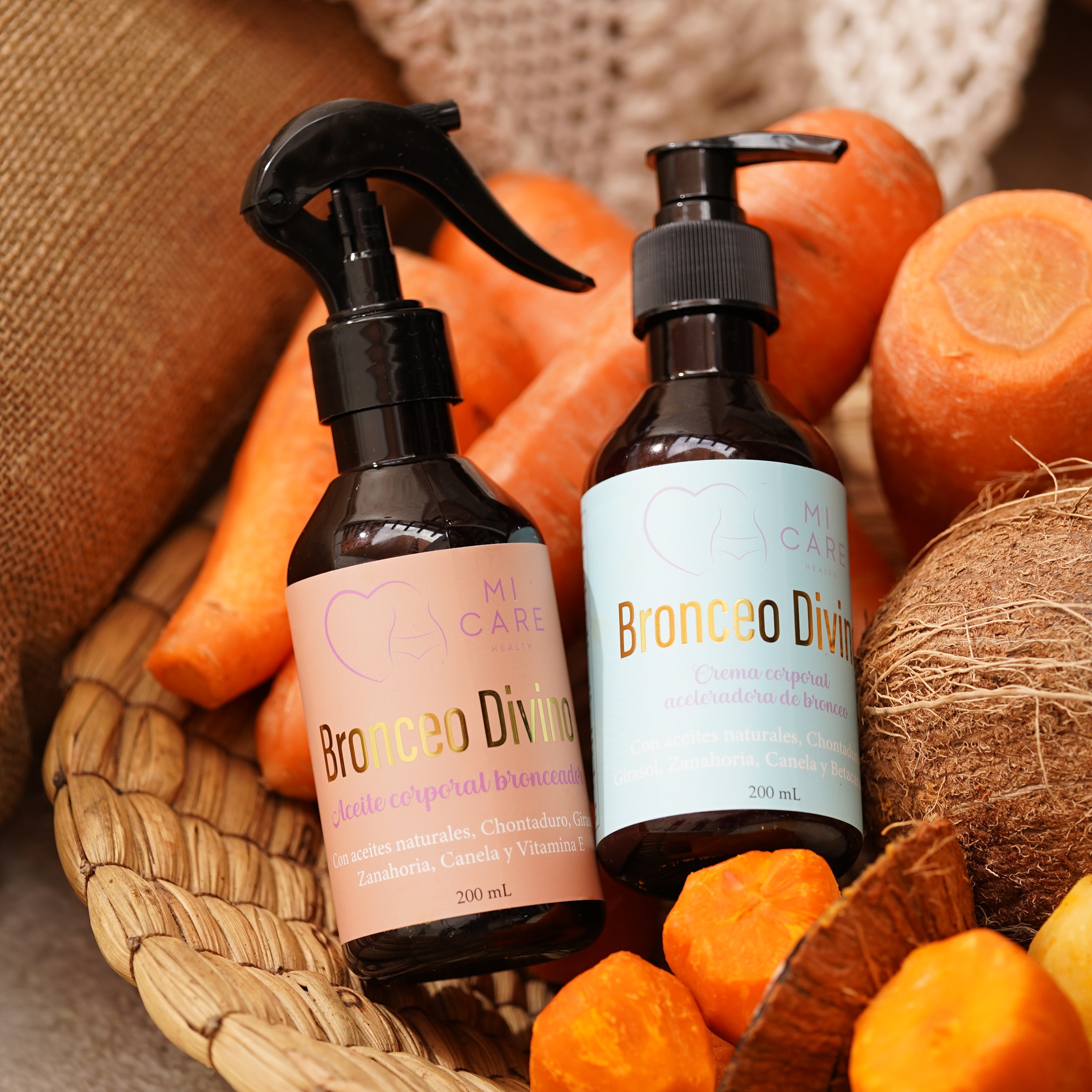 Kit Bronceo Divino Mi Care con aceite bronceador y crema aceleradora de 200 mL cada uno